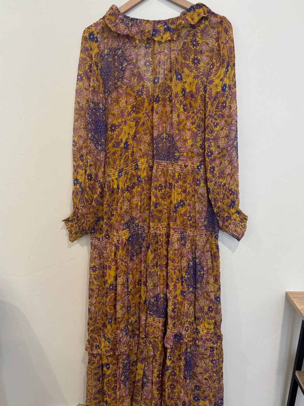 Anthropologie Marias Floral Printed Chiffon Maxi Dress Size L Yellow Purple - Picture 11 of 11